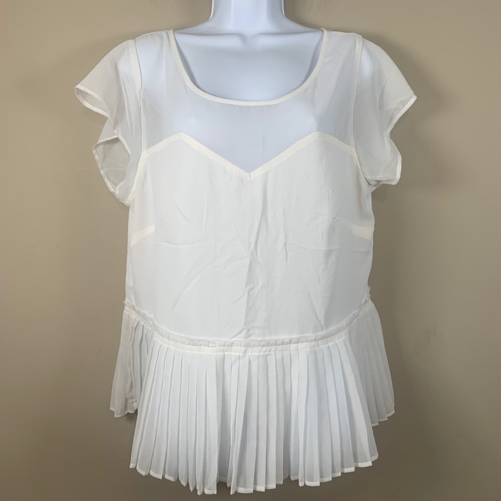 American Eagle Peplum Pleated Sheer Blouse Size XL Coquette - Picture 11 of 16